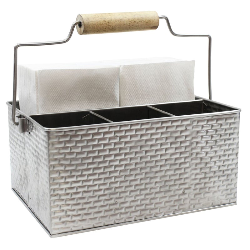 Tablecraft Brickhouse Collection Flatware/Utensil Caddy with Handle, 10Â¾ x 8Â½ x 4Â¾" - Image 1
